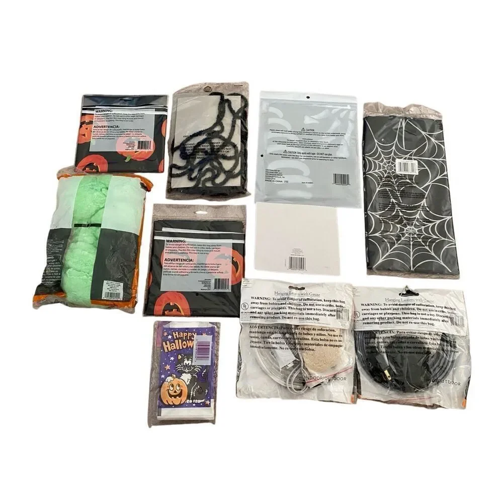 10 Pc Halloween Decorations Paper Lantern Tablecloth Door Window Cover Spooky